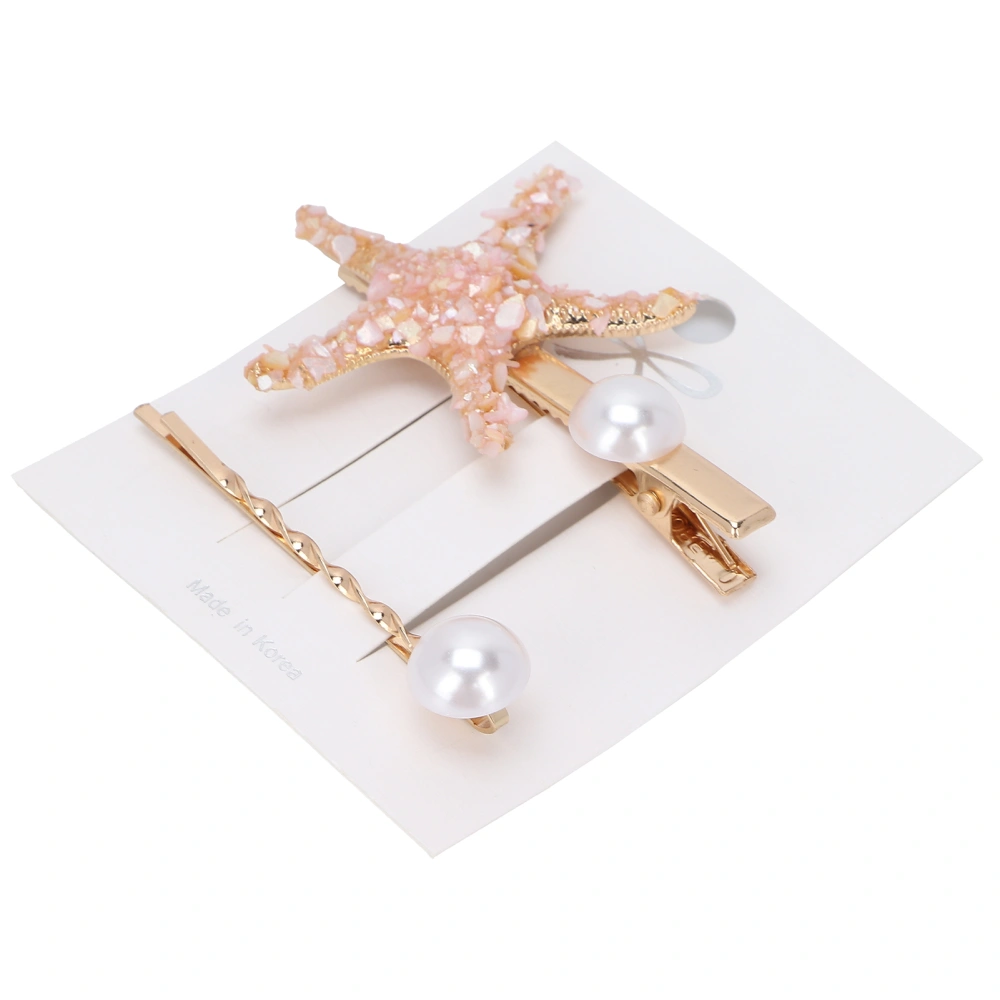 2Pcs False Pearl Starfish Clips Set Side Bangs Headwear Hair Accessories Barrettes for Girls WomenPink