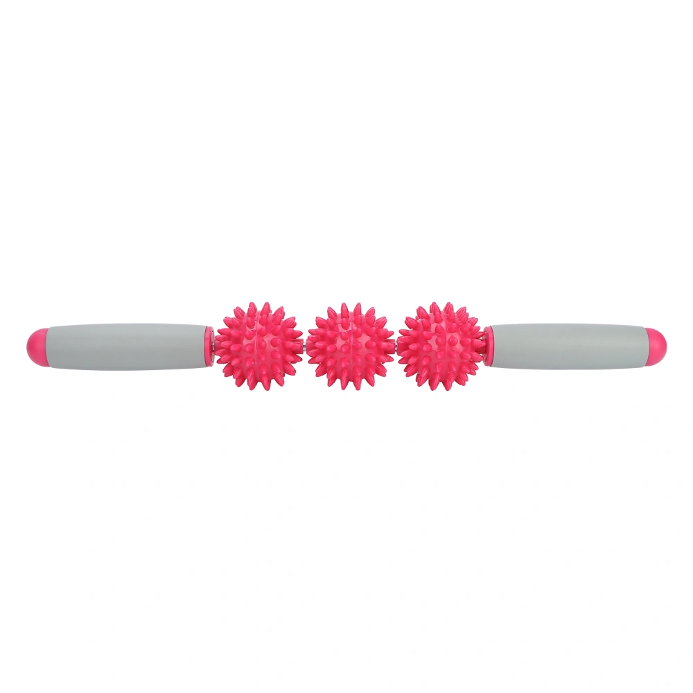 3 Balls Muscle Massage Roller Yoga Stick Body Massage Relaxation Muscle Roller StickRose Red