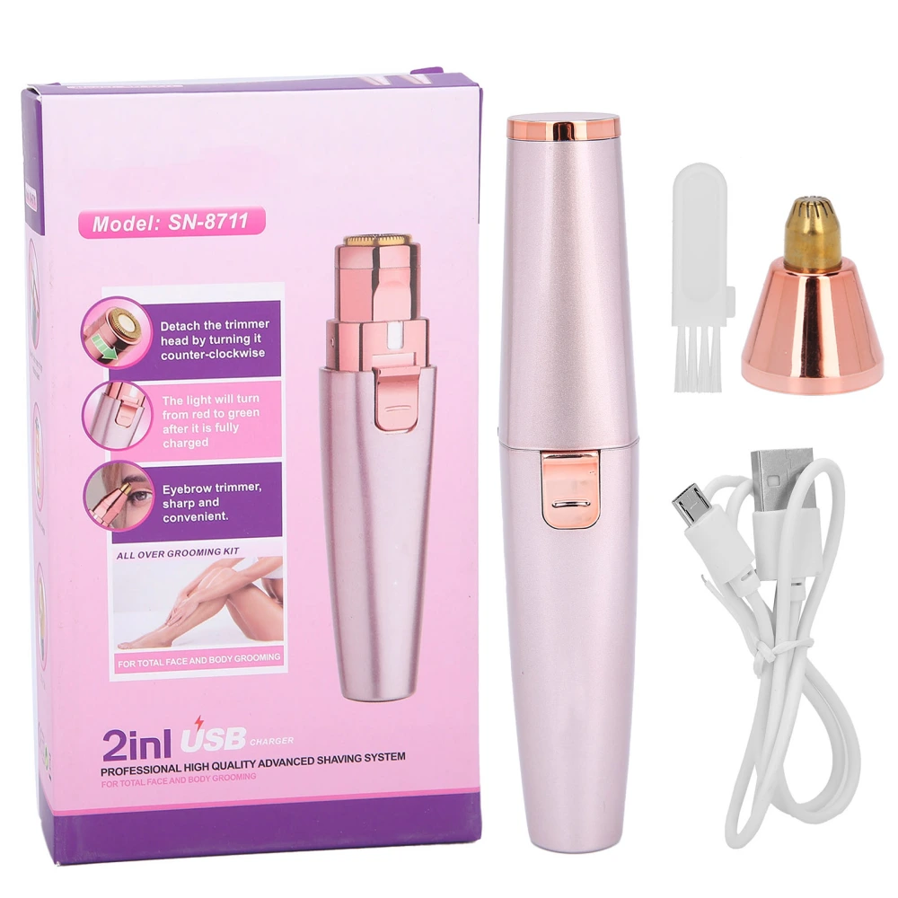 Electric Eyebrow Trimmer Lipstick Shape USB Rechargeable Painless Hair Removal for Women