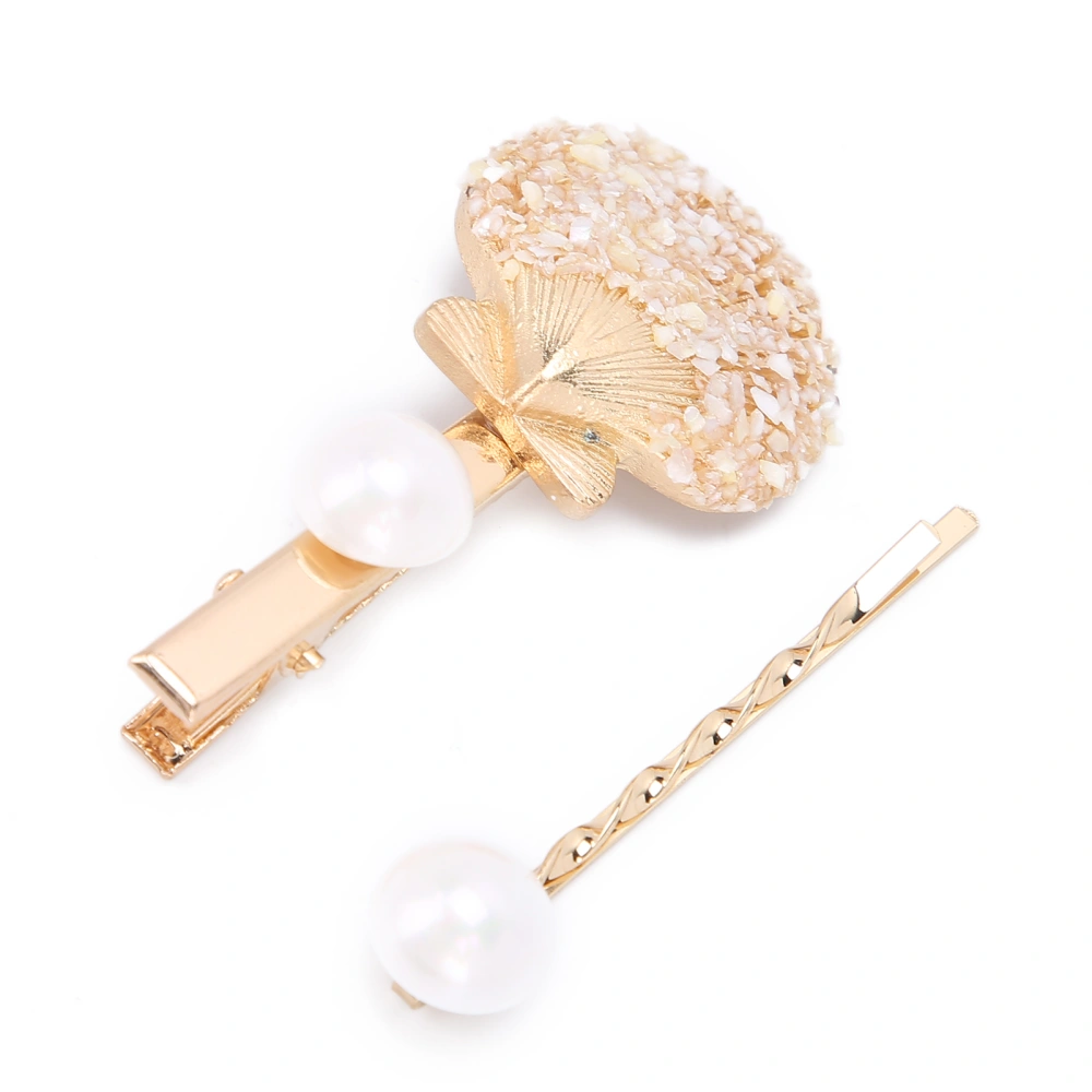 Women Faux Pearl Shell-Shaped Hair Clip Metal Girls Exquisite Decorative Hairpin GiftWhite