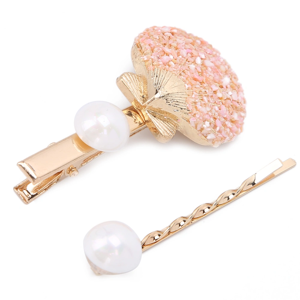 Women Faux Pearl Shell-Shaped Hair Clip Metal Girls Exquisite Decorative Hairpin GiftLight Pink