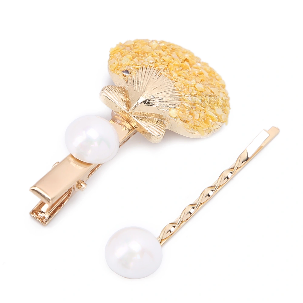 Women Faux Pearl Shell-Shaped Hair Clip Metal Girls Exquisite Decorative Hairpin GiftYellow