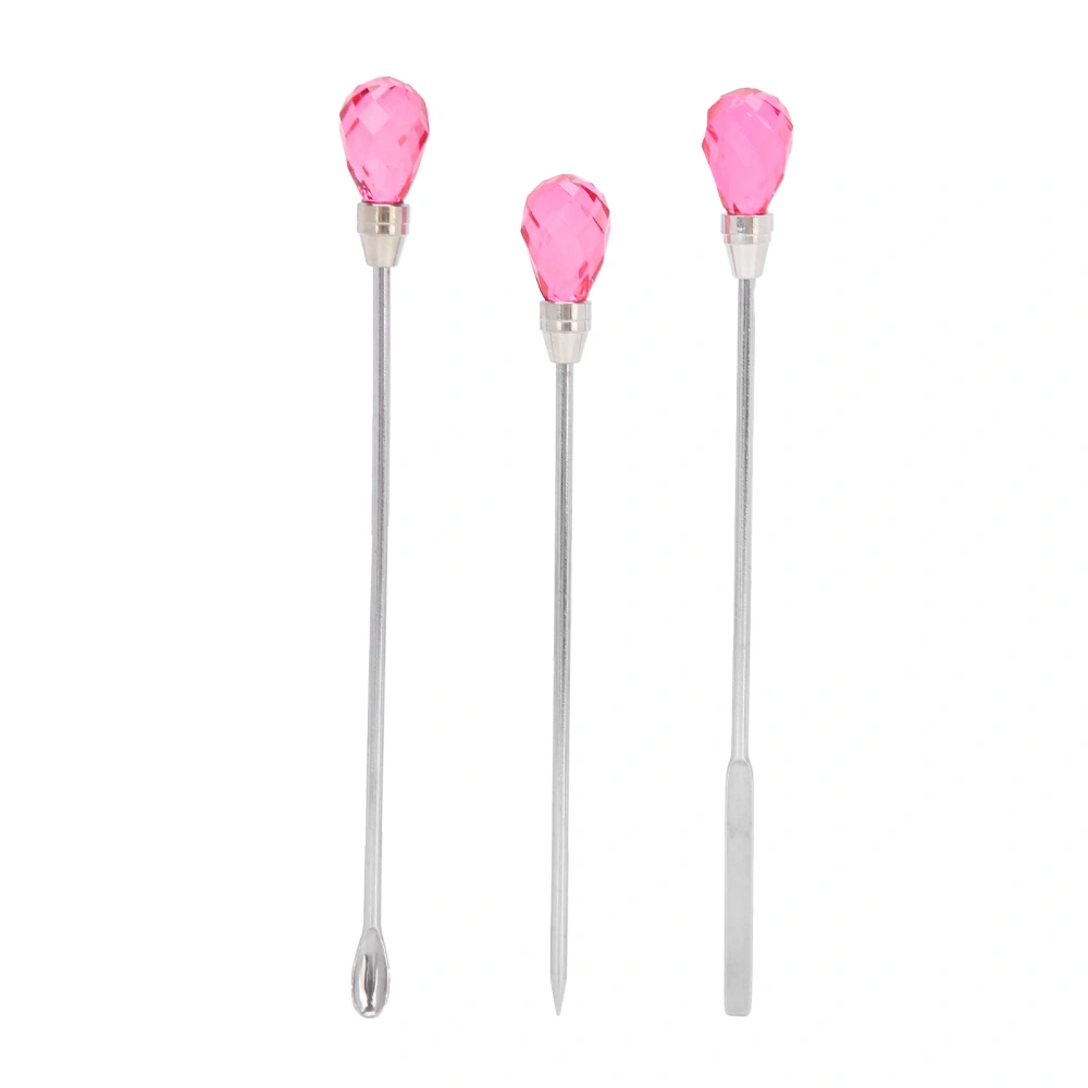 3Pcs Professional Nail Art Stirring Rod Spatula Set Stainless Steel Needle Stick Nail DIY ToolsRose Red