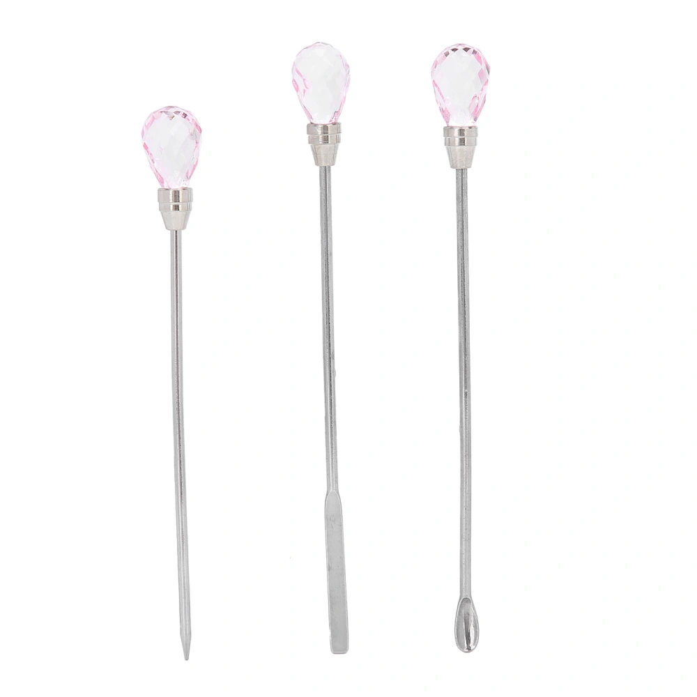 3Pcs Professional Nail Art Stirring Rod Spatula Set Stainless Steel Needle Stick Nail DIY ToolsPink