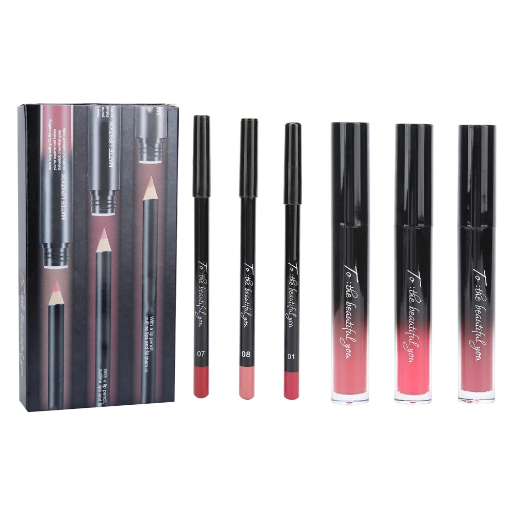 NAGETA Lip Gloss Lip Liner Set LongLasting NonStick Lipstick Makeup Comestic(#5(1+7+8) )