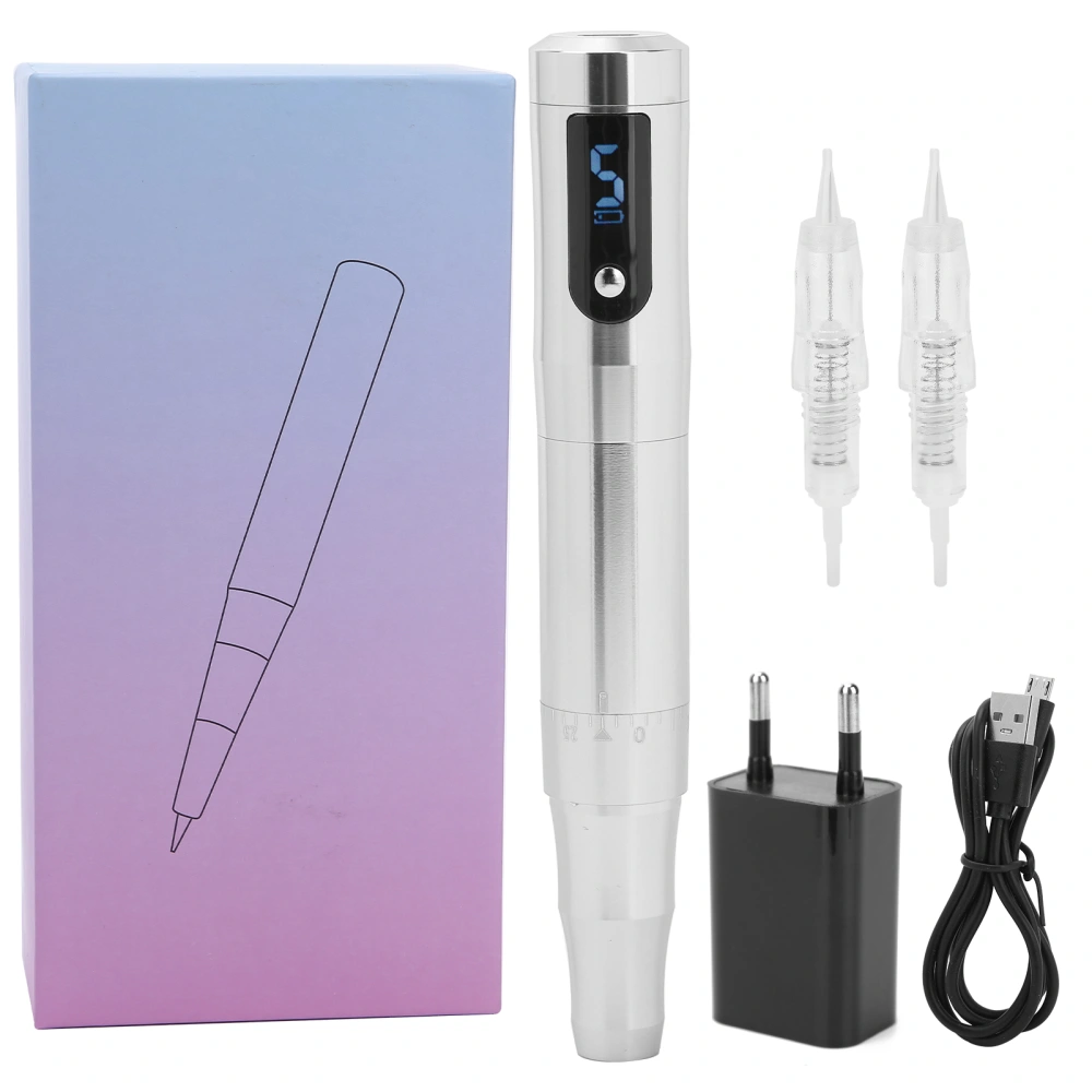 Microblading Pen USB Rechargeable Eyebrow Eyeliner Lip Tattoo Pen Machine EU Plug 110‑240VSilver