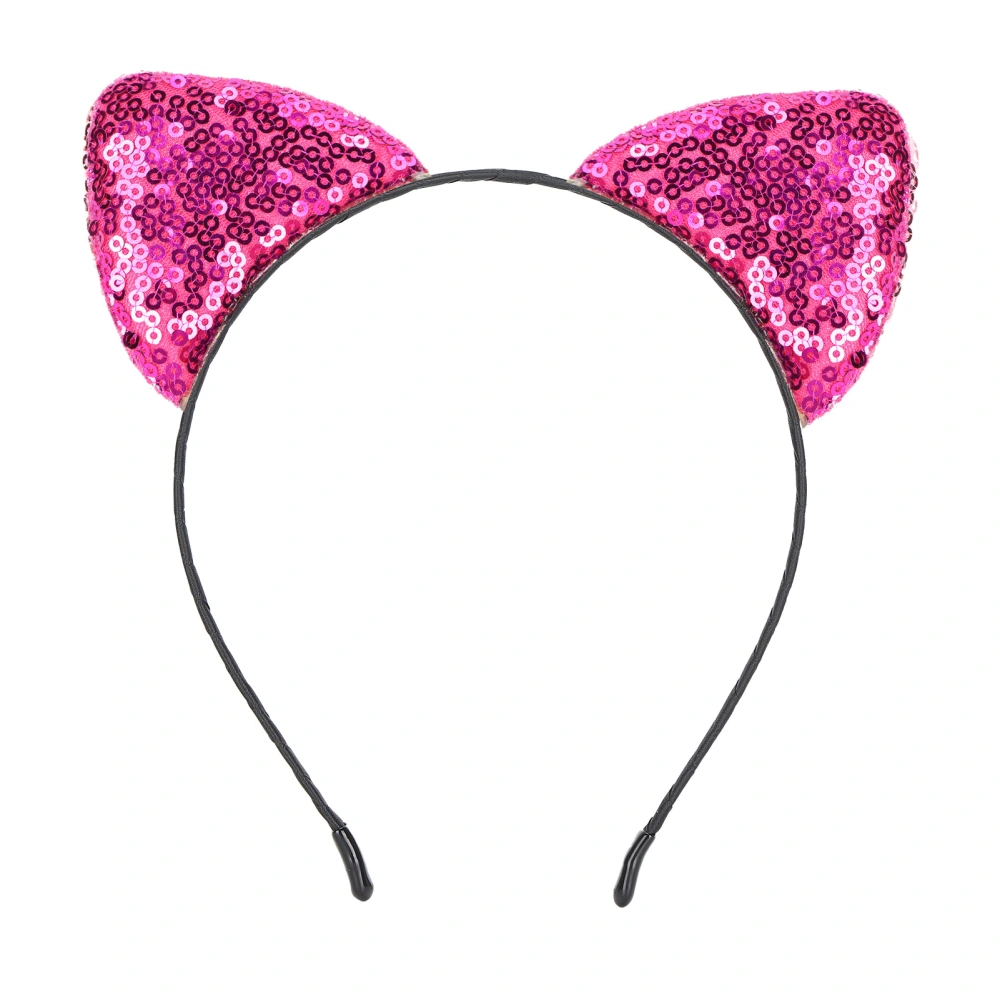 Reversible Sequin Cat Ears Headband Shiny Cat Ear Hair Hoops Women's Kitty Hair AccessoriesRose Red