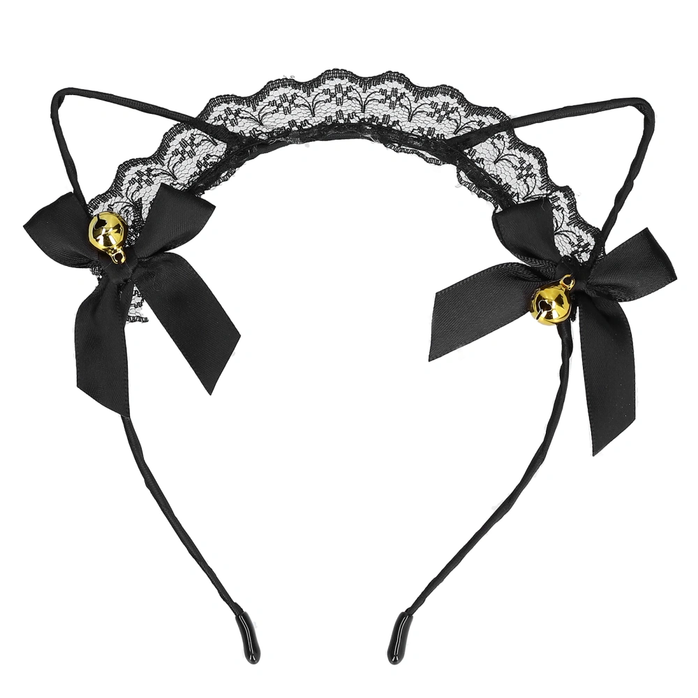 Cat Ears Headband Hollow Cat Ears Women Headwear with Bell for Party Cosplay Daily Life Black