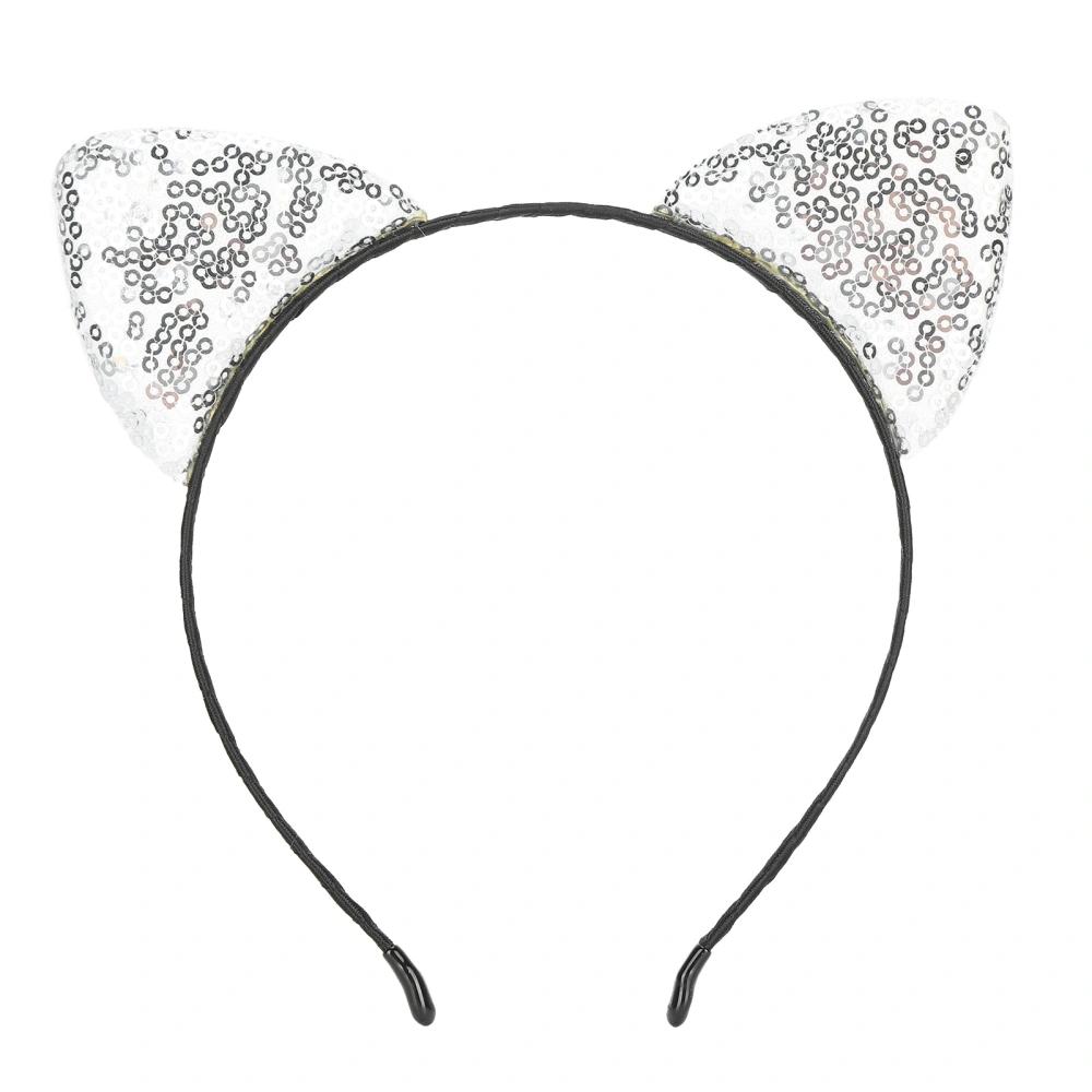 Reversible Sequin Cat Ears Headband Shiny Cat Ear Hair Hoops Women's Kitty Hair AccessoriesSilver