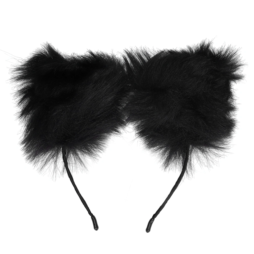 Artificial Furry Cat Ears Headband Women Headwear Hairband for Party Cosplay Daily Life Black