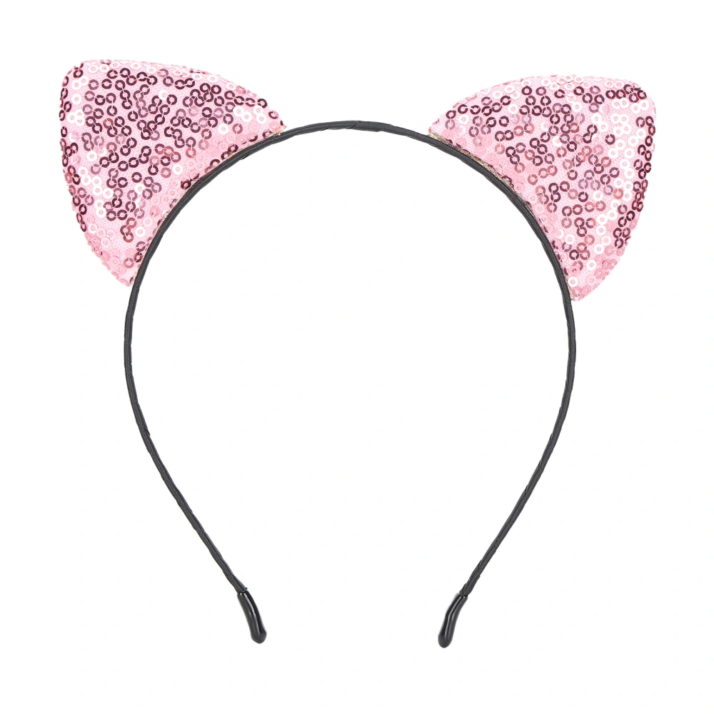 Reversible Sequin Cat Ears Headband Shiny Cat Ear Hair Hoops Women's Kitty Hair AccessoriesPink