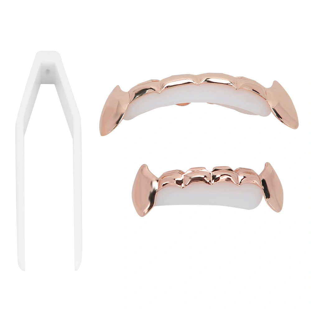 Hip Hop False Teeth Set Reusable Unfading Copper Halloween Festival Teeth Decoration Brace Rose Gold