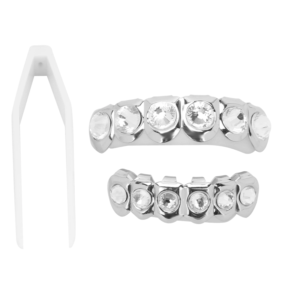 Upper Lower Shining Hip Hop False Teeth Set Halloween Festival Teeth Decoration BraceSilver