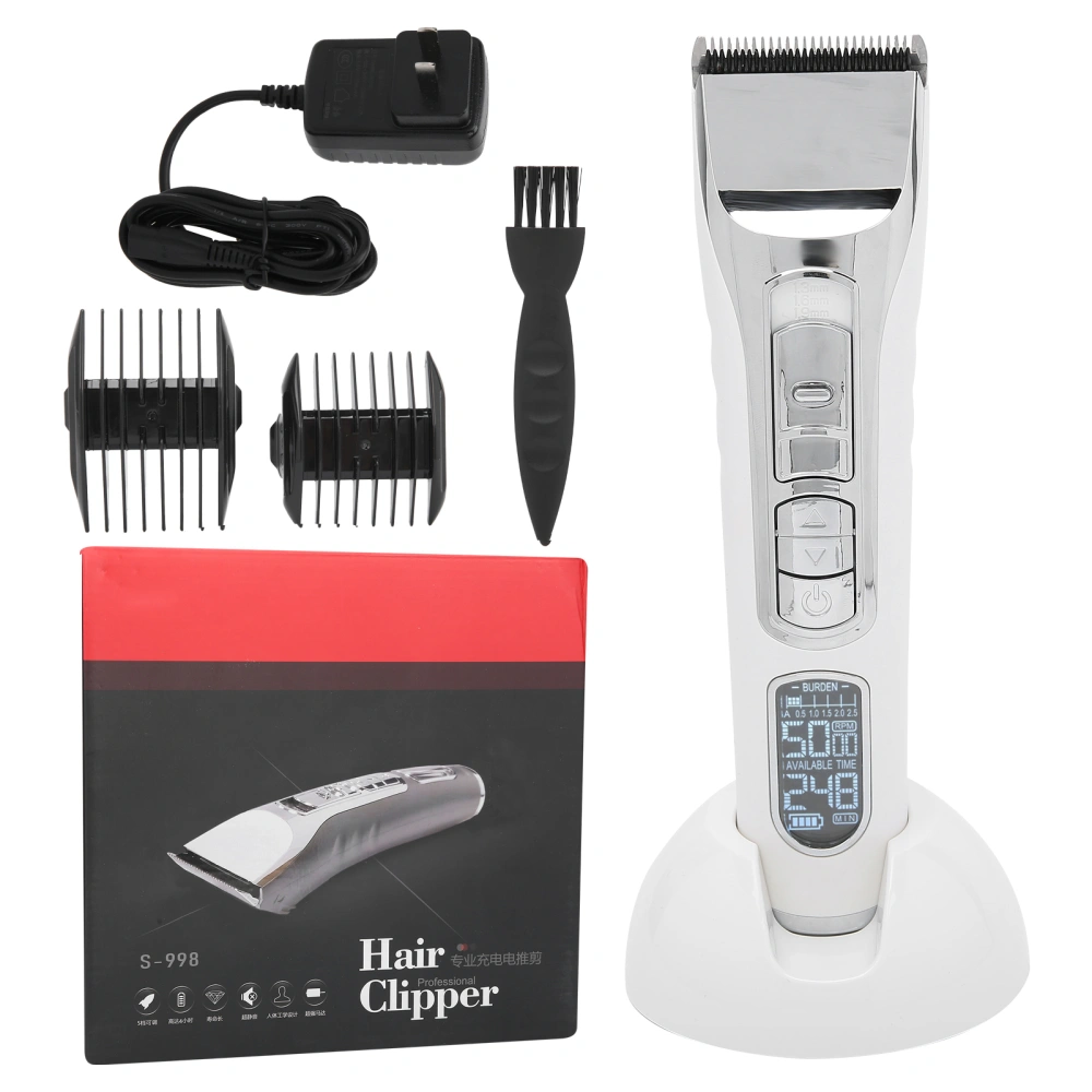 Men Hair Clipper LED Electric Rechargeable Hair Trimmer Clipper for Salon US Plug 100‑240VWhite