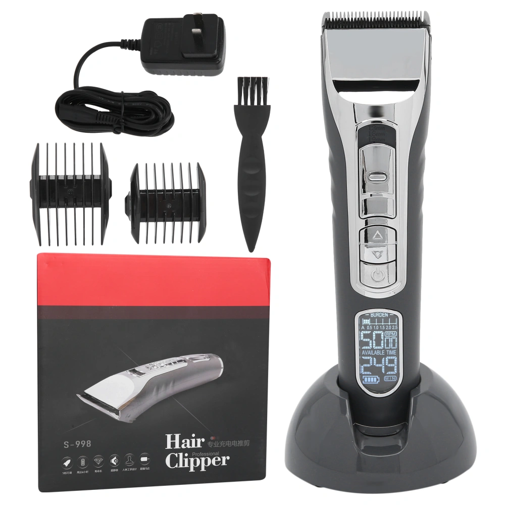 Men Hair Clipper LED Electric Rechargeable Hair Trimmer Clipper for Salon US Plug 100‑240VGray