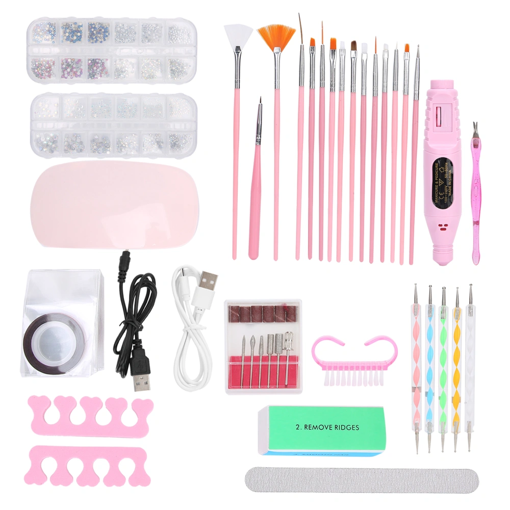 6W Nail Art Curing Light 3000‑20,000RPM Electric Nail Drill Pen Nail Art Manicure Tool Kit Pink