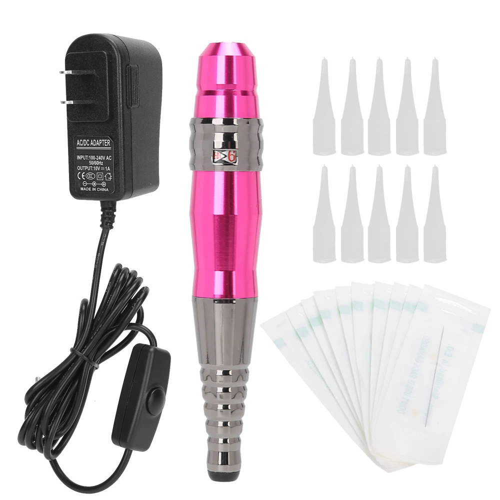 Semi Permanent Microblading Machine Pen Eyebrow Lip Tattoo Machine Needle Cap Set US Plug 100-240V(Rose Red )