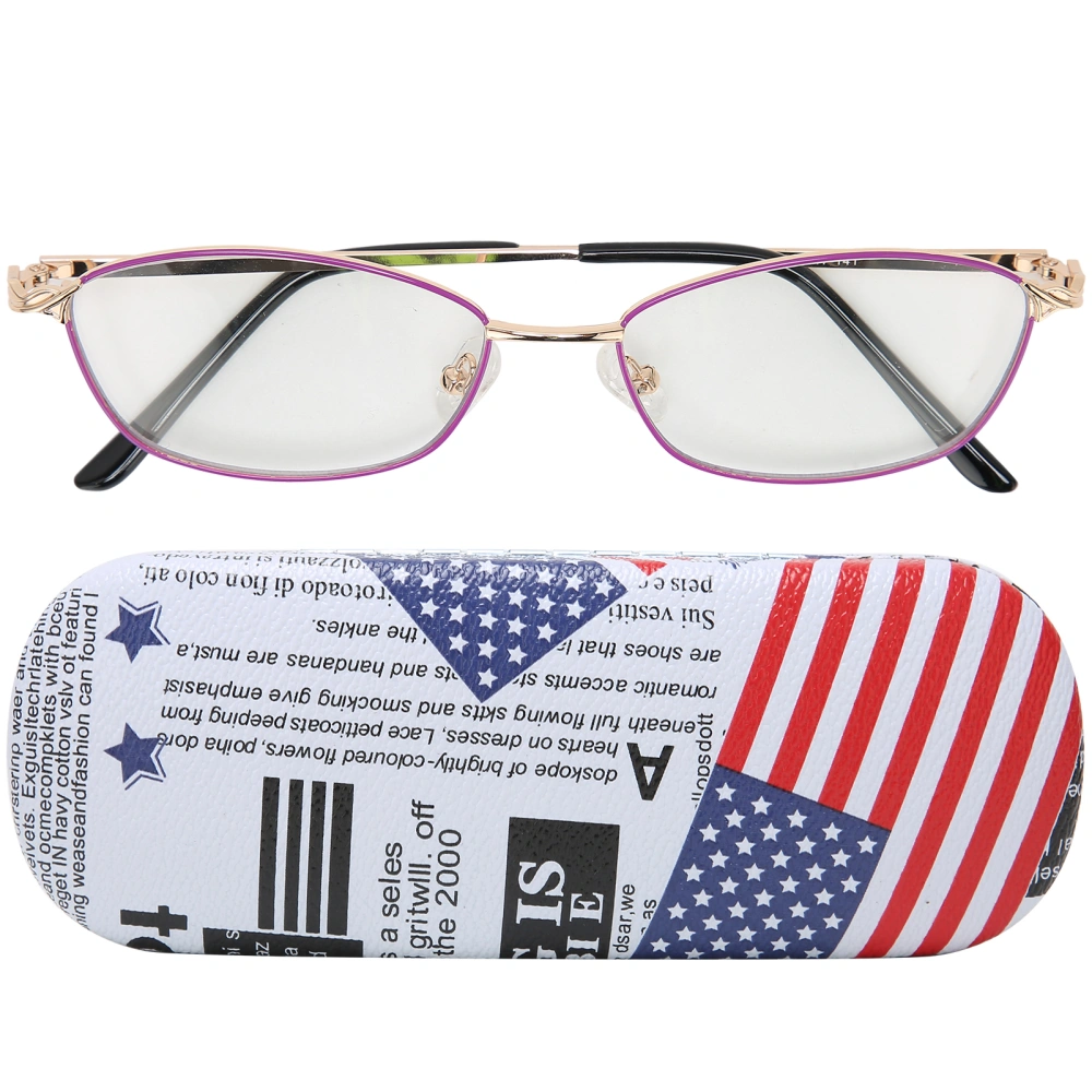 Purple Frame Elderly Bifocal Reading Glasses Portable Blue Light Blocking Presbyopic Glasses(+350 )