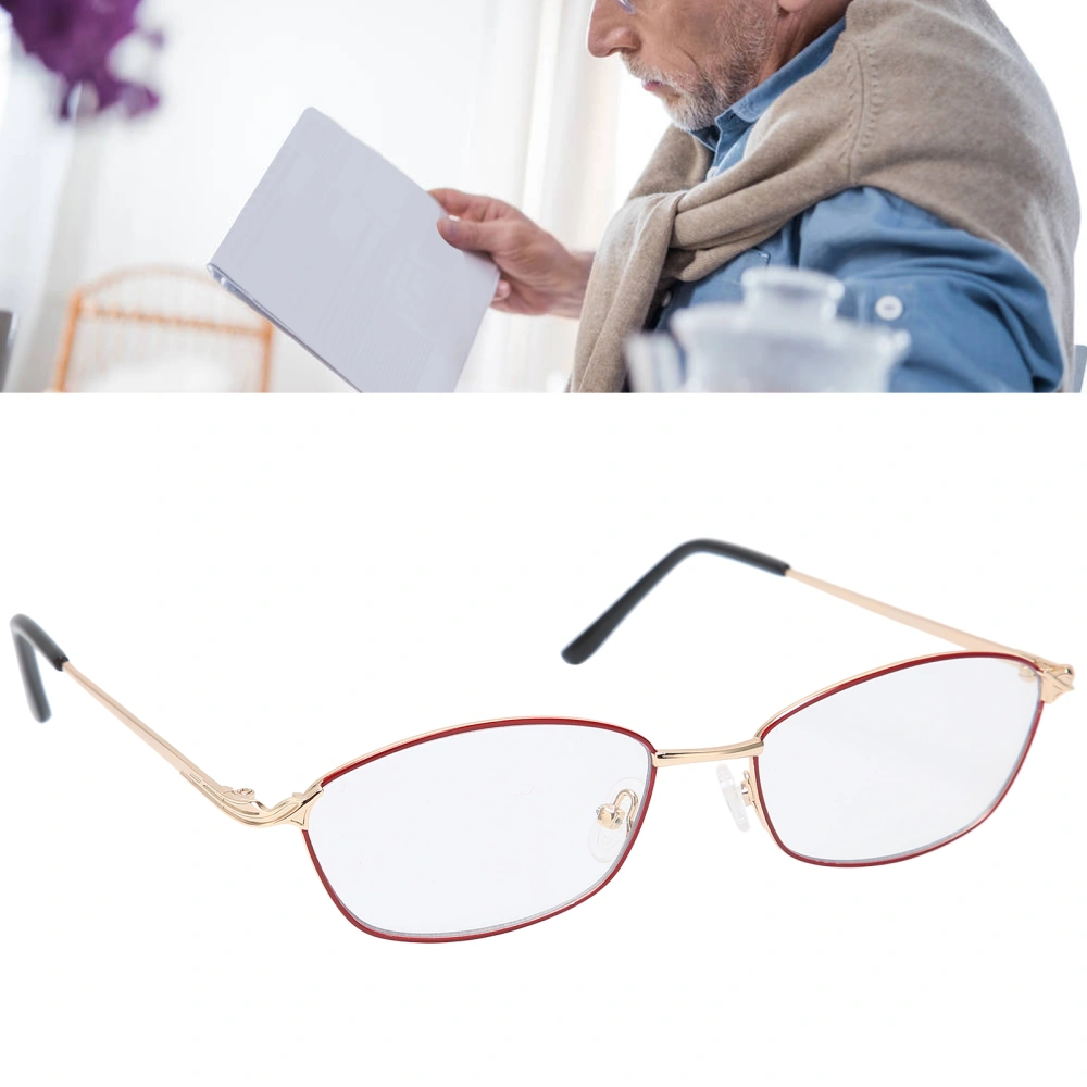 Red Frame Elderly Presbyopic Glasses Portable Blue Light Blocking Bifocal Reading Glasses(+350 )