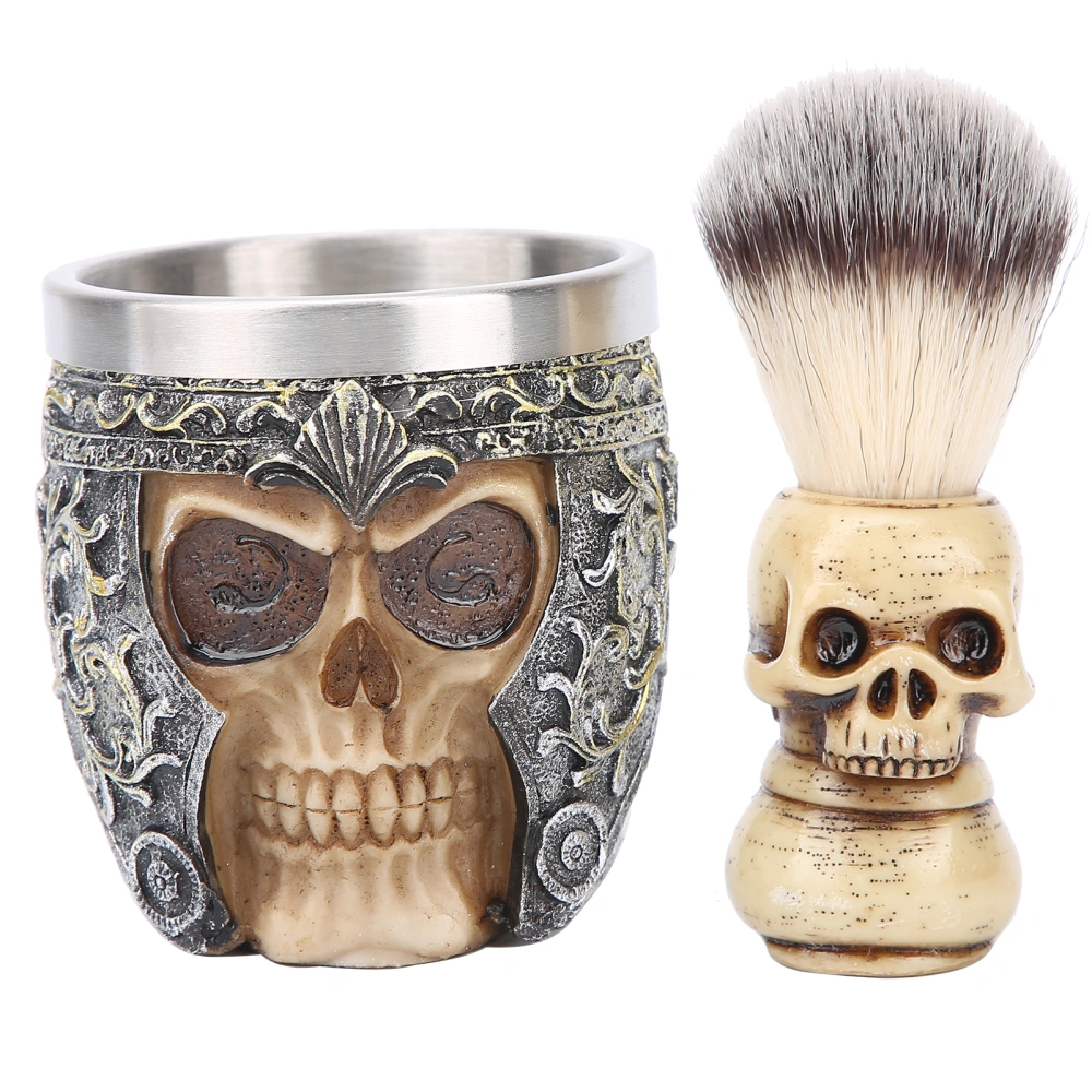 Men's Beard Shaving Set Stainless Steel Shaving Bowl Skeleton Head Beard Brush Kit