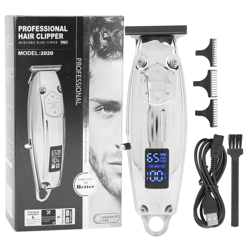 LCD Dispaly Electric Hair Clipper High Power Golden Hair Trimmer Styling Tool for MenSilver