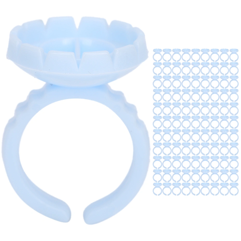 100pcs Disposable Eyelash Glue Ring Cup Eyelash Extension Glue Holder AccessoryBlue