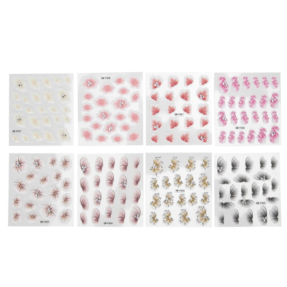 5D Nail Art Stickers Embossed Flowers Self‑Adhesive Nail Decoration for Manicure Nail Art Supplies