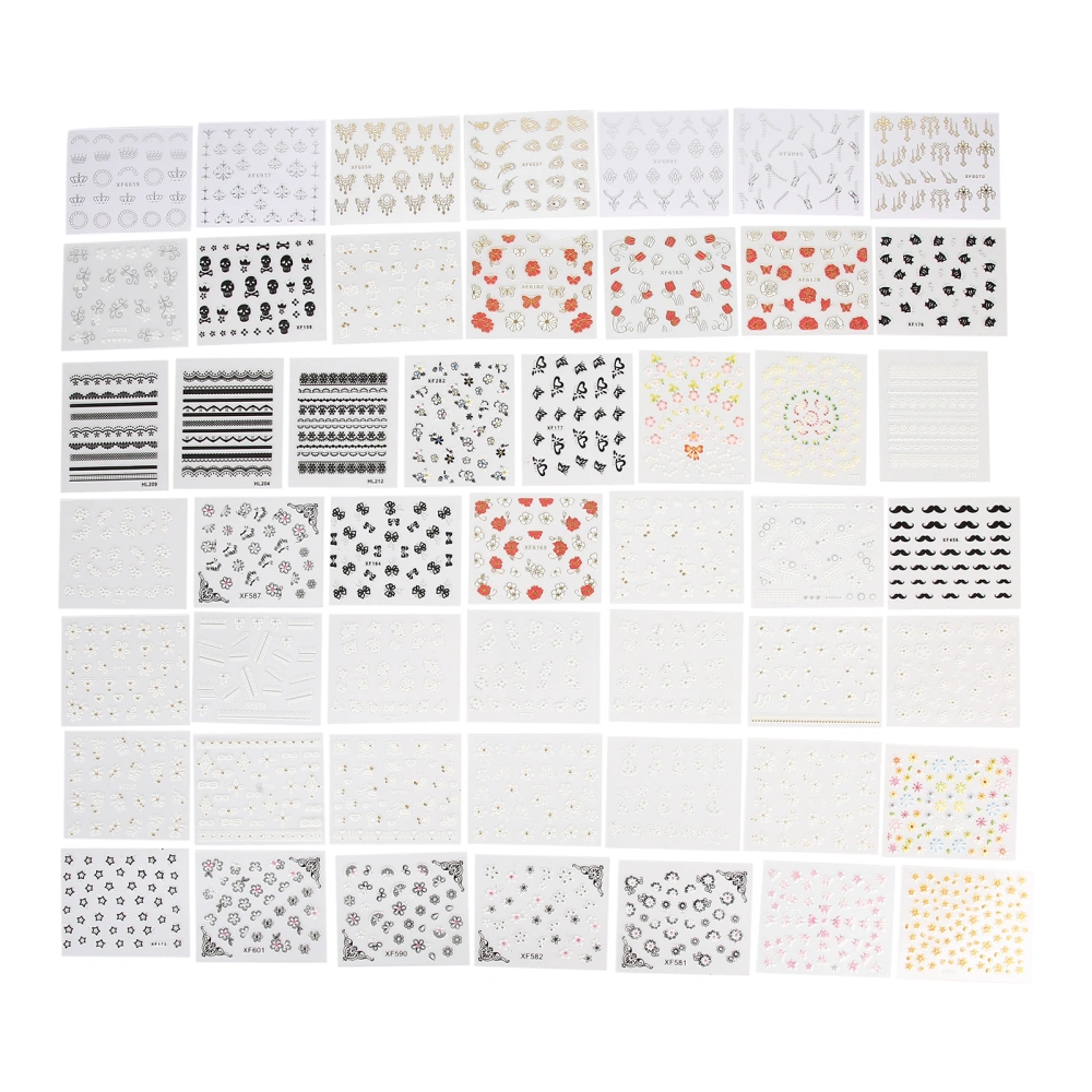 50 Sheets Nail Art Stickers Self Adhesive Flower Luxury Decorations DIY Stylish Nail Decals