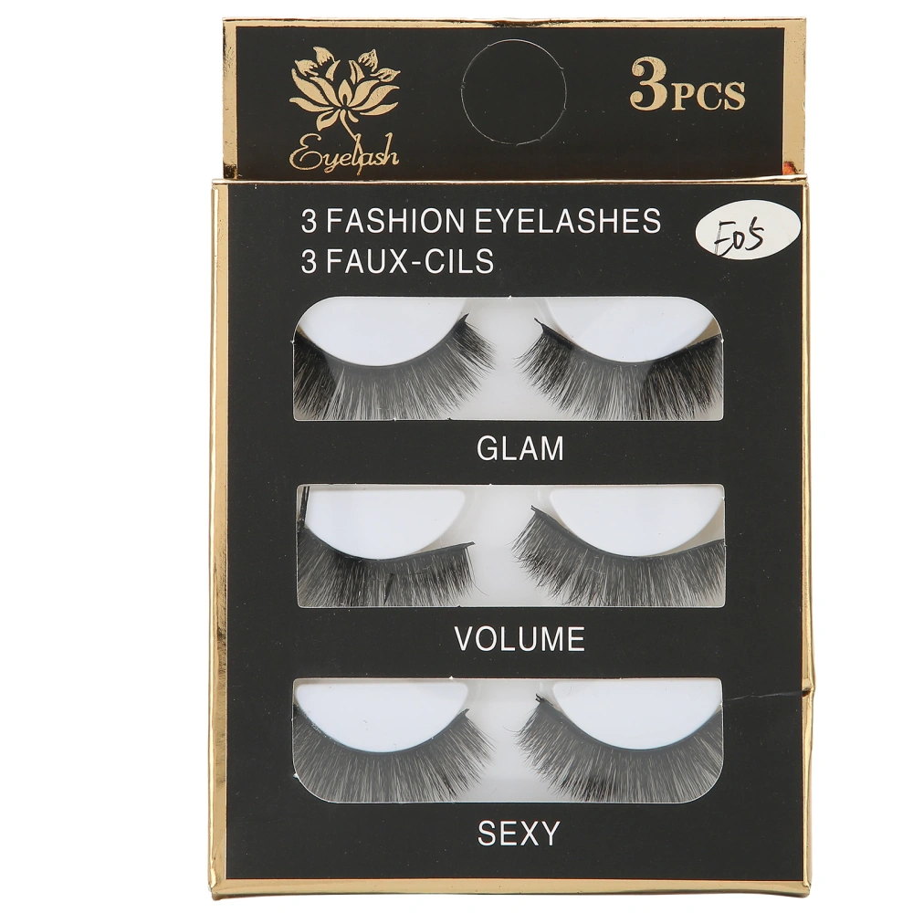 3 Pairs Three Dimensional Dense False Lashes Thick Curly False Eyelashes Eye Makeup Tool(E05 )