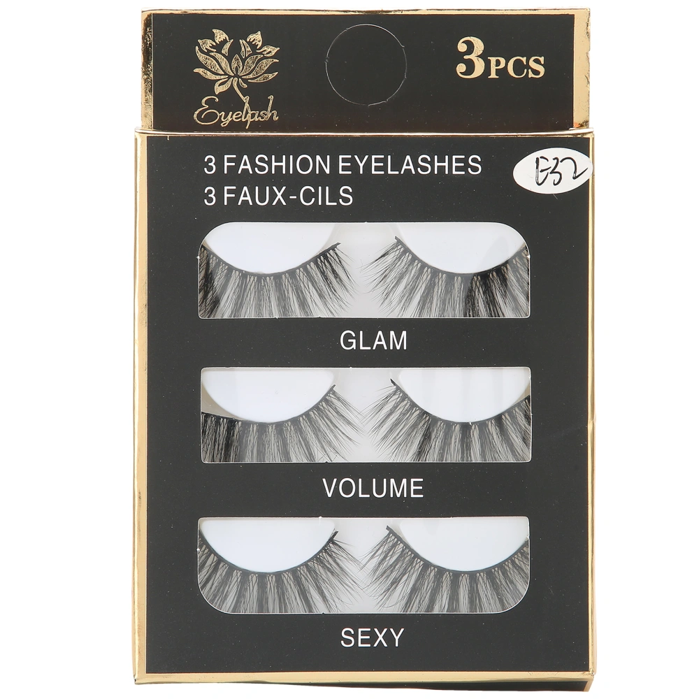 3 Pairs Professional Makeup Long Thick False Eyelashes Curly Dense False Lashes Set