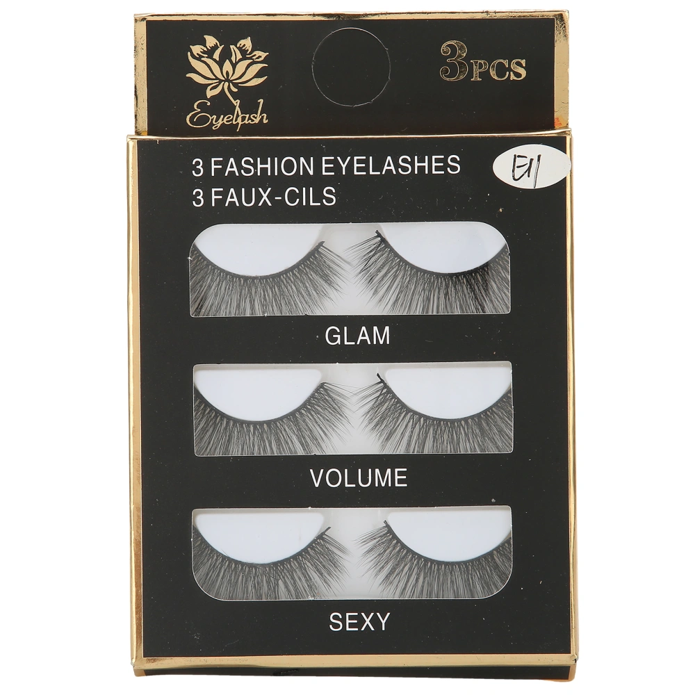 3 Pairs Three Dimensional Dense False Lashes Thick Curly False Eyelashes Eye Makeup Tool(E11 )