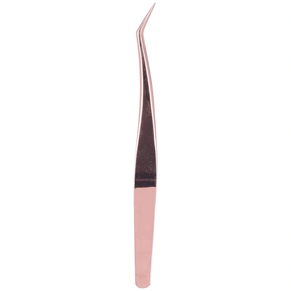 False Eyelashes Grafting Tweezers Fine Tip Stainless Steel Eyelash Extension Tool TweezersRose Gold Curved Tweezers