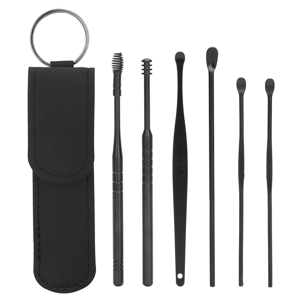 Portable Earwax Removal Cleaner Set U Shape Ear Spoon Spiral Ear Wax Cleaner Tools SetBlack