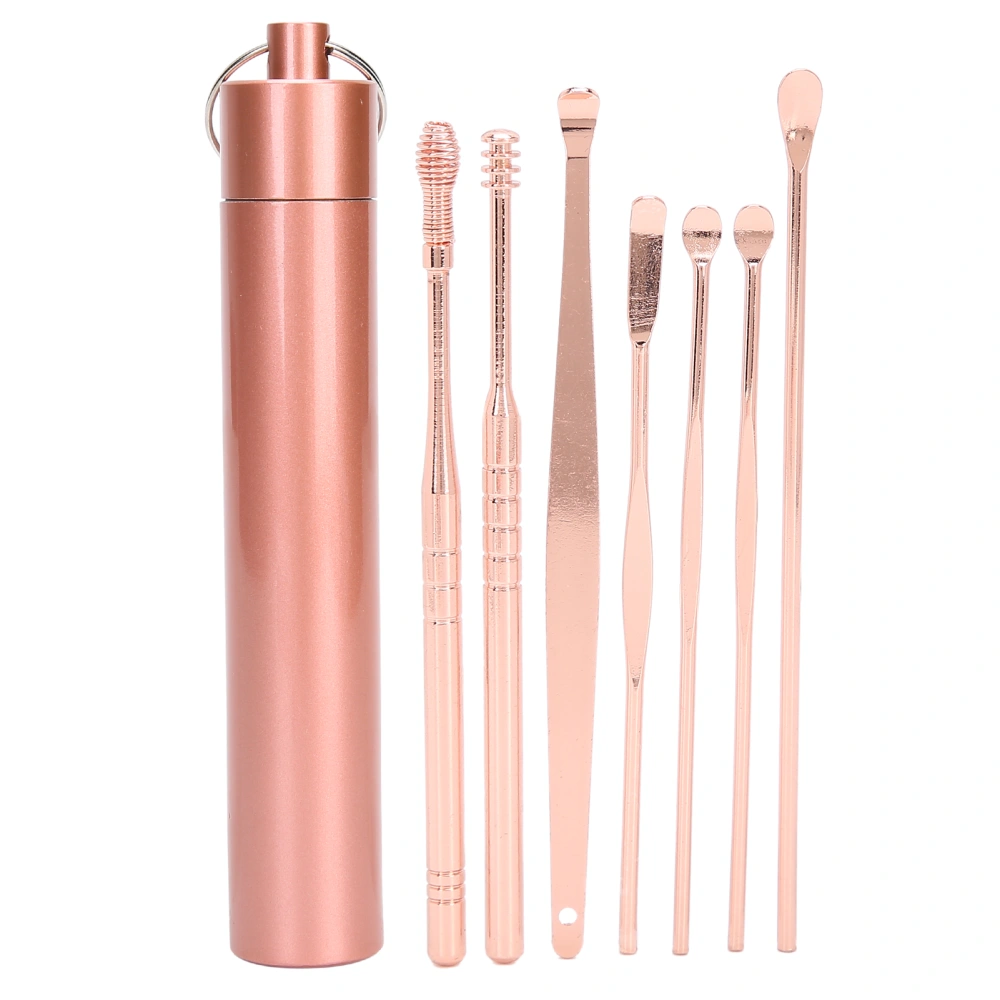 Stainless Steel Spiral Ear Wax Cleaner Set Portable Ear Pick Spoon Earwax Removal Tool KitRose Gold