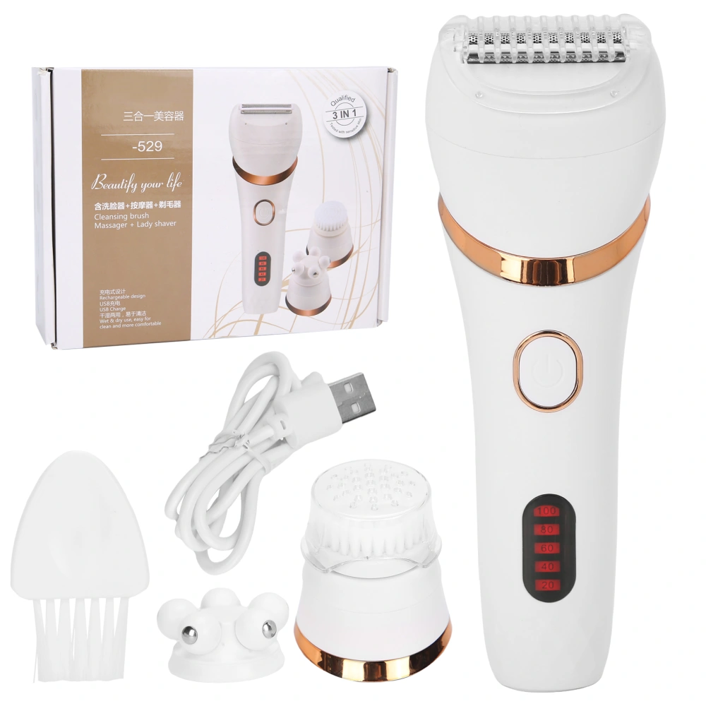 3‑In‑1 Women Electric Epilator USB Rechargeable Hair Shaver Facial Brush Massager