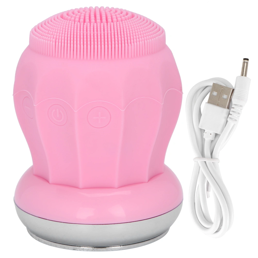 Rechargeable Electric Facial Cleansing Brush Waterproof Silicone Face Pore Cleaner (Pink)