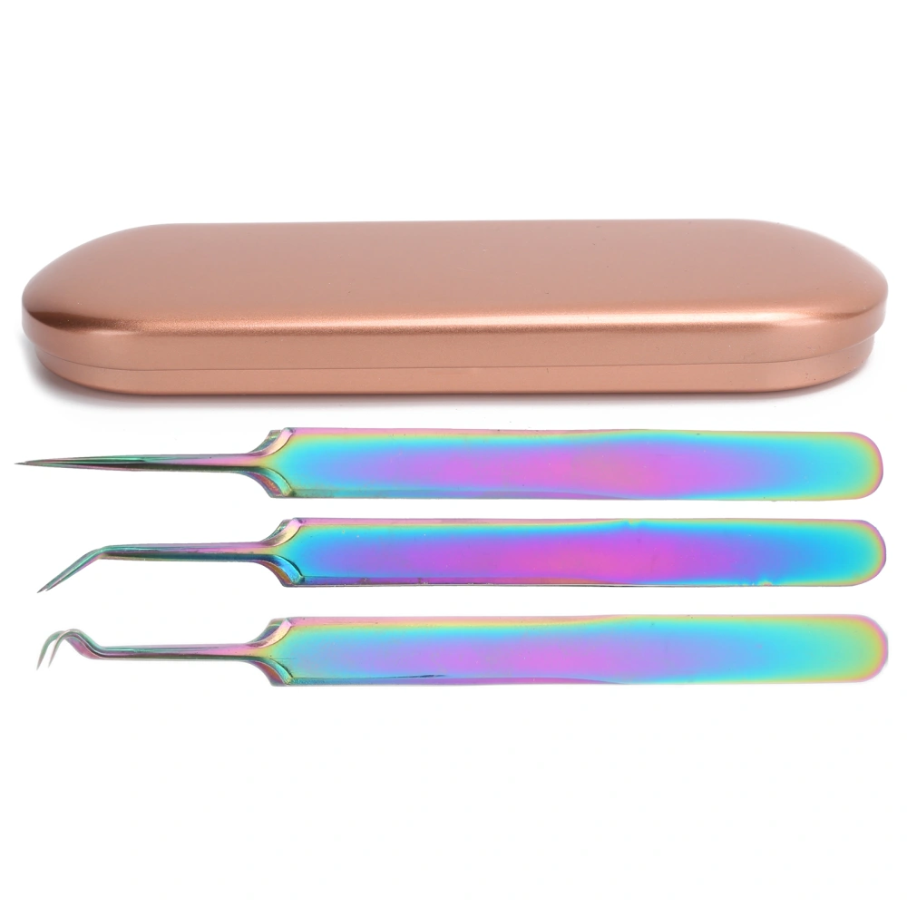 3pcs Stainless Steel Nail Art Tweezers Colorful Portable Tweezers Set Manicure Tool