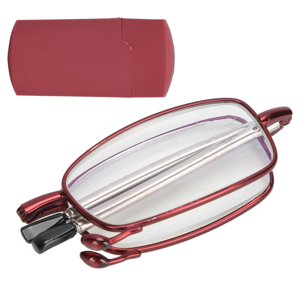 Elderly Fashionable Reading Glasses Stainless Steel Foldable Portable Presbyopic Glasses(+350 Square Frame Red)