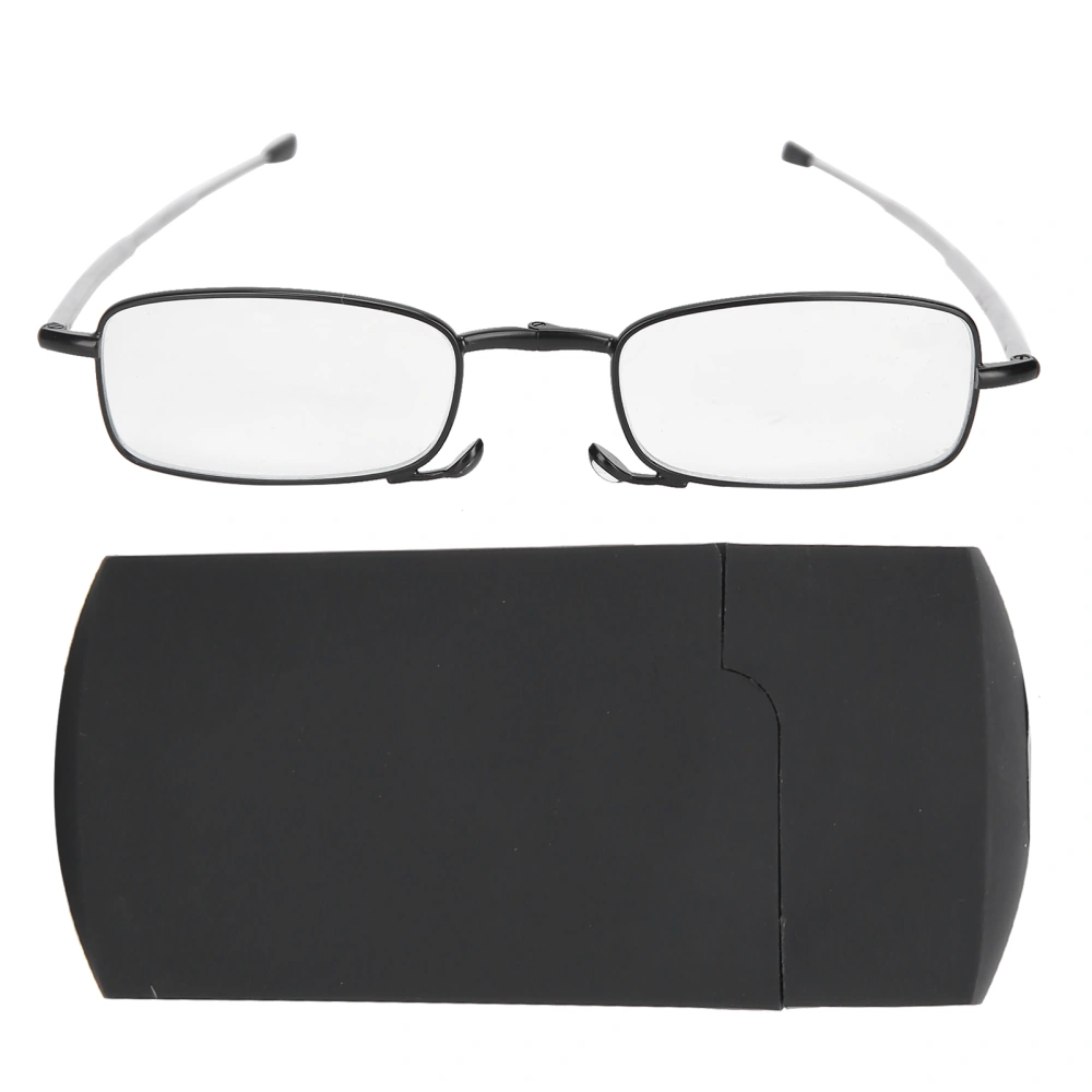 Stainless Steel Folding Reading Glasses Elderly Portable Presbyopic Glasses with Storage Box(+400 Square Frame Black)