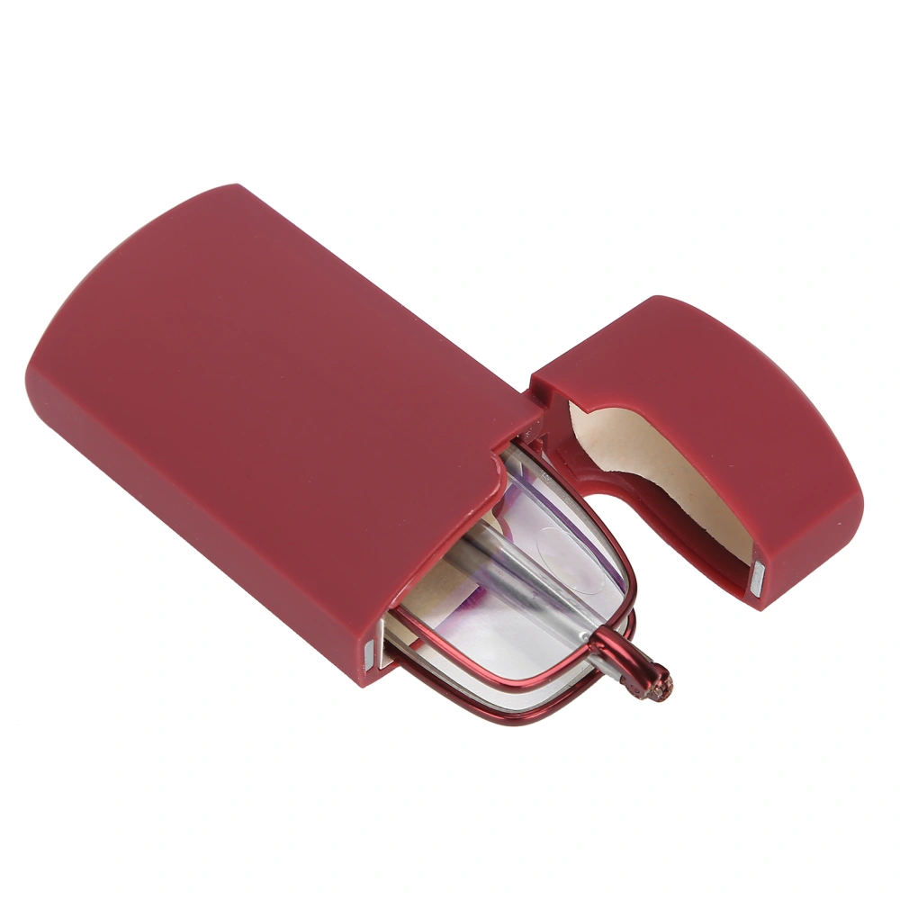 Elderly Fashionable Reading Glasses Stainless Steel Foldable Portable Presbyopic Glasses(+200 Square Frame Red)