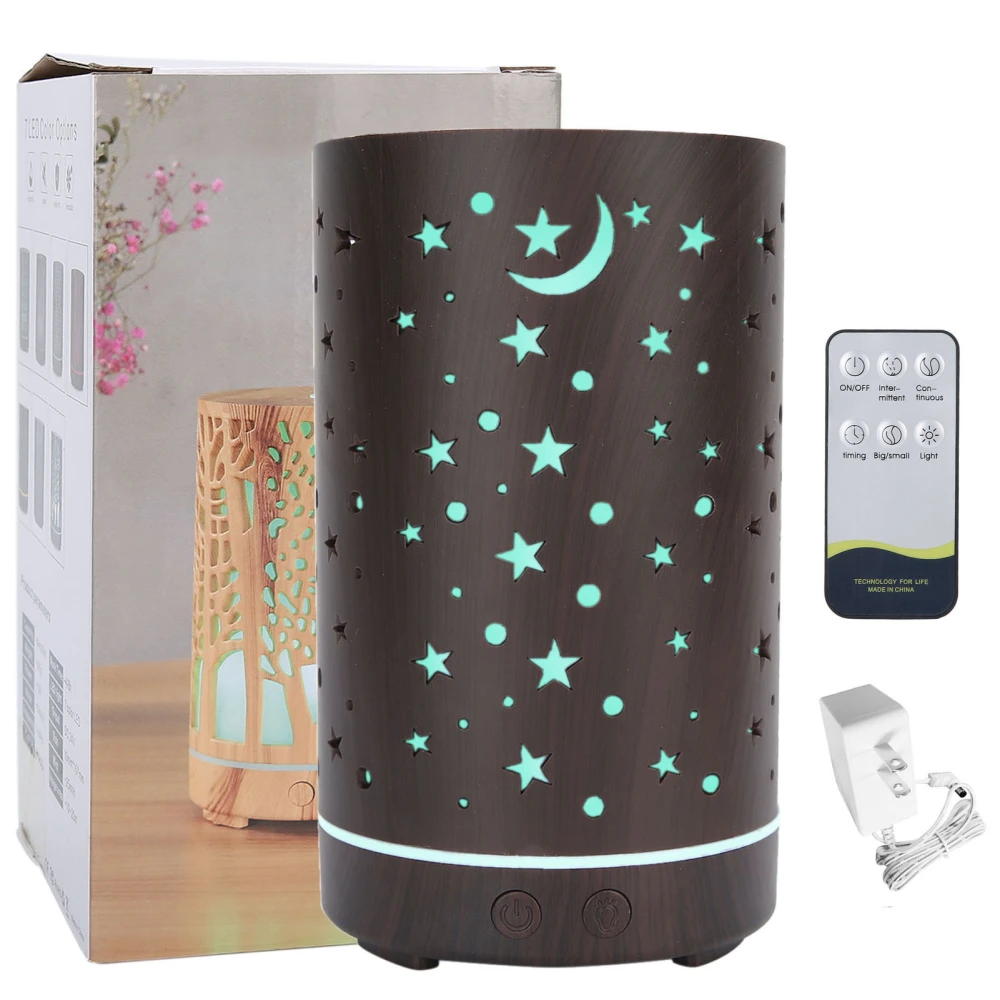 200ml Desktop Hollow Star Pattern Humidifier Aroma Air Diffuser 7 Color Light Humidifier (110‑240V) Prise US