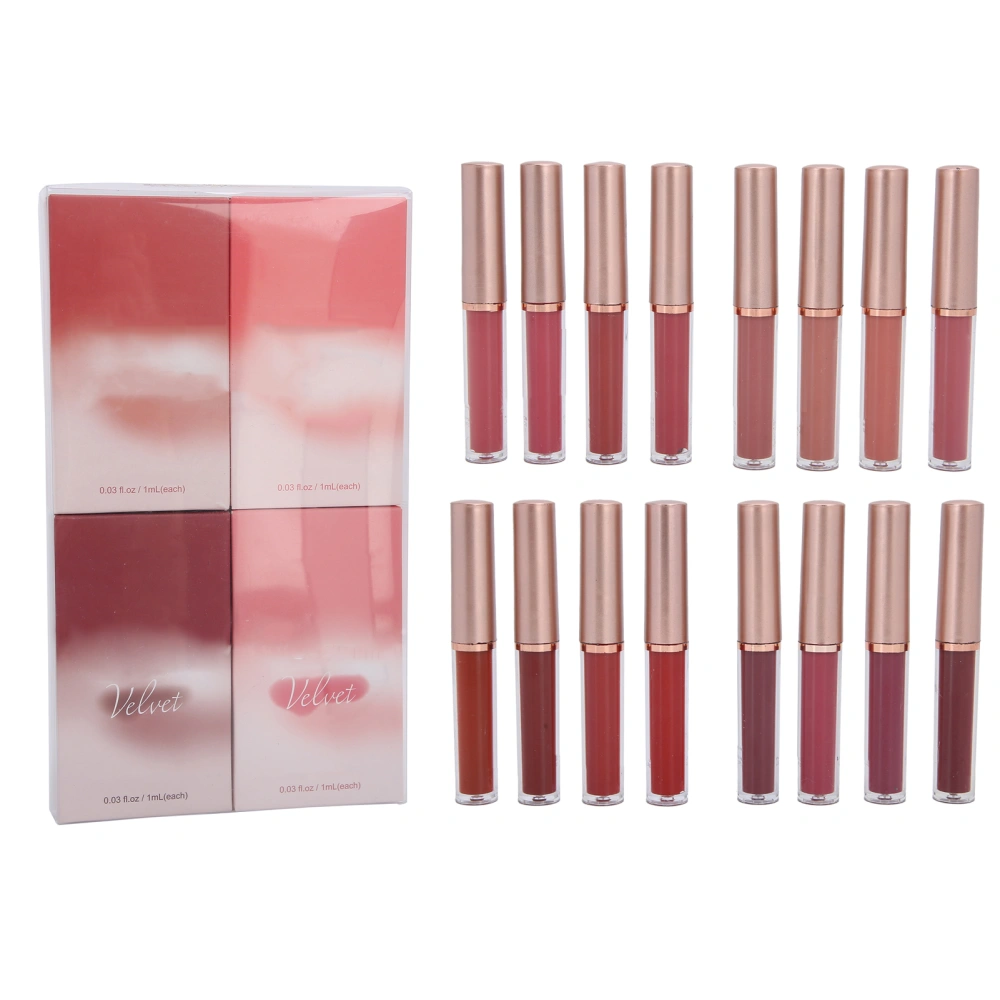 16pcs Matte Rich Color Lip Gloss Set Women Long Lasting Liquid Lipstick Cosmetic Tool