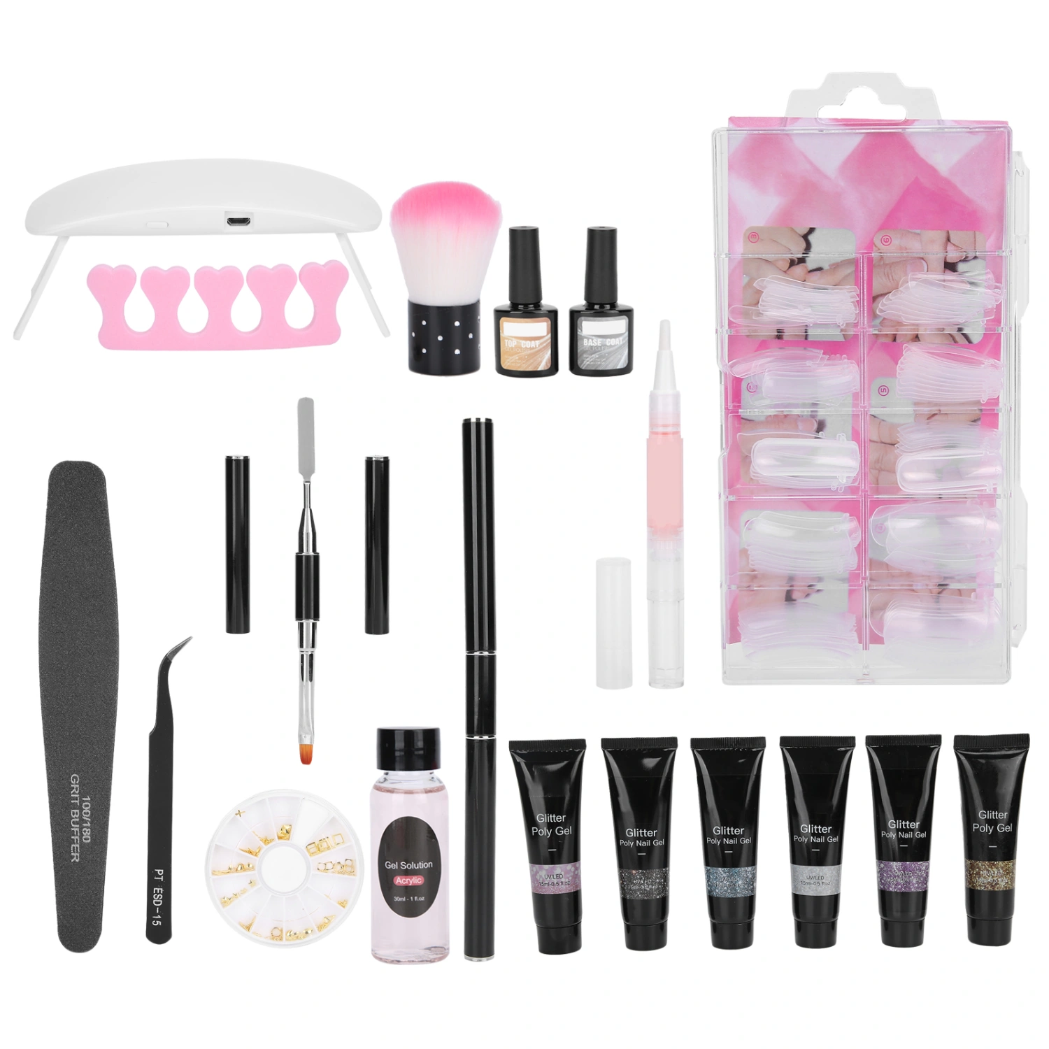 DIY Manicure Nail Art Tools Kit Nail Curing Lamp Extension Glue Gel Base Top Coat Kit