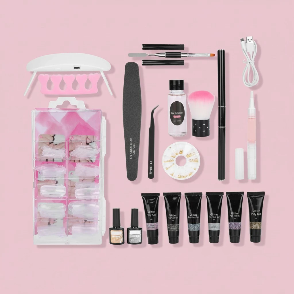 DIY Manicure Nail Art Tools Kit Nail Curing Lamp Extension Glue Gel Base Top Coat Kit