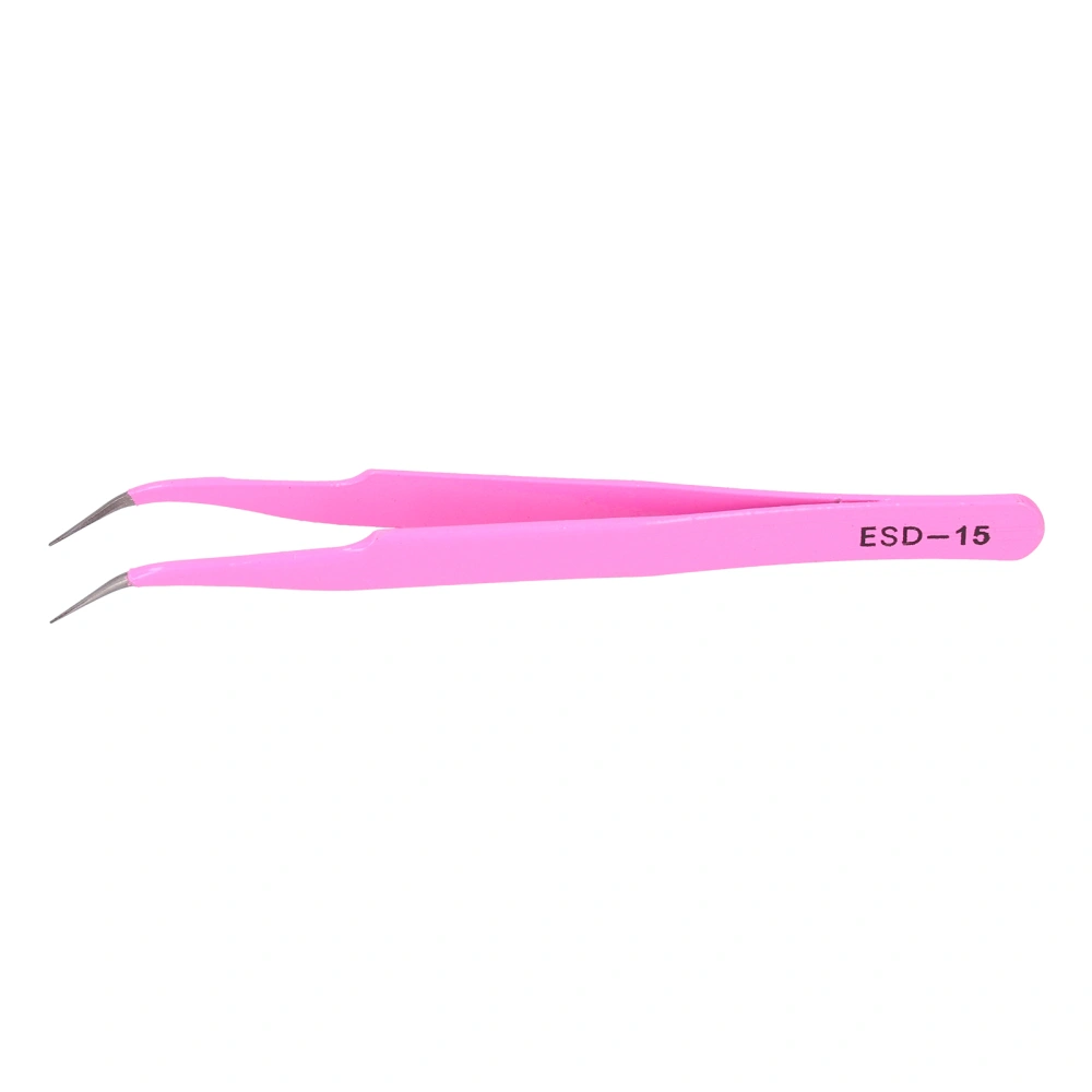 Stainless Steel Eyelashes Tweezers Accurate Portable Pincet for Eye Lashes Grafting ExtensionESD‑15‑Curved Head