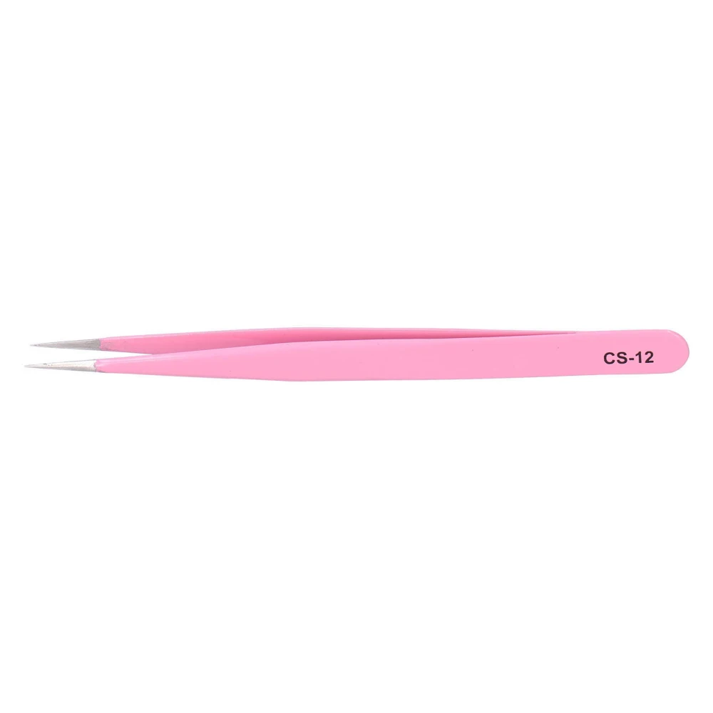 Anti Static Eyelash Grafting Tweezers Stainless Steel Eyelash Extension Tweezers Pink(CS-12 )