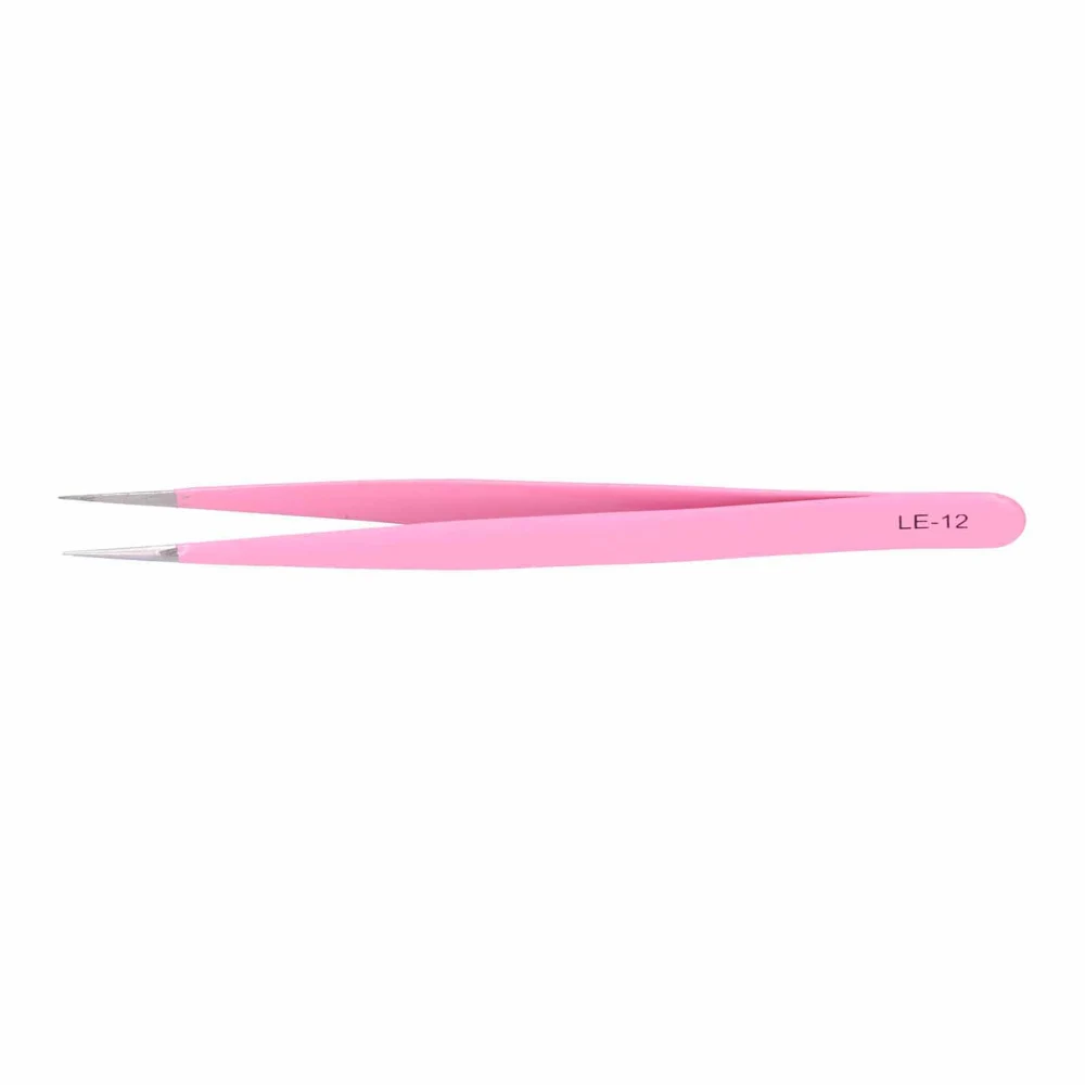 Lash Tweezers Stainless Steel False Eyelashes Tweezer for Eyelashes Extension PinkLE‑12 Straight