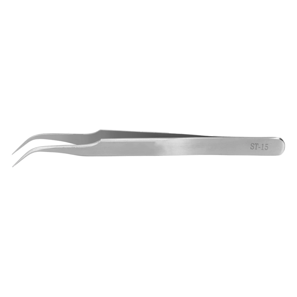 Stainless Steel AntiStatic False Eyelash Grafting Tweezers Clips Portable Eyelash Tool(ST15 Bend Head )