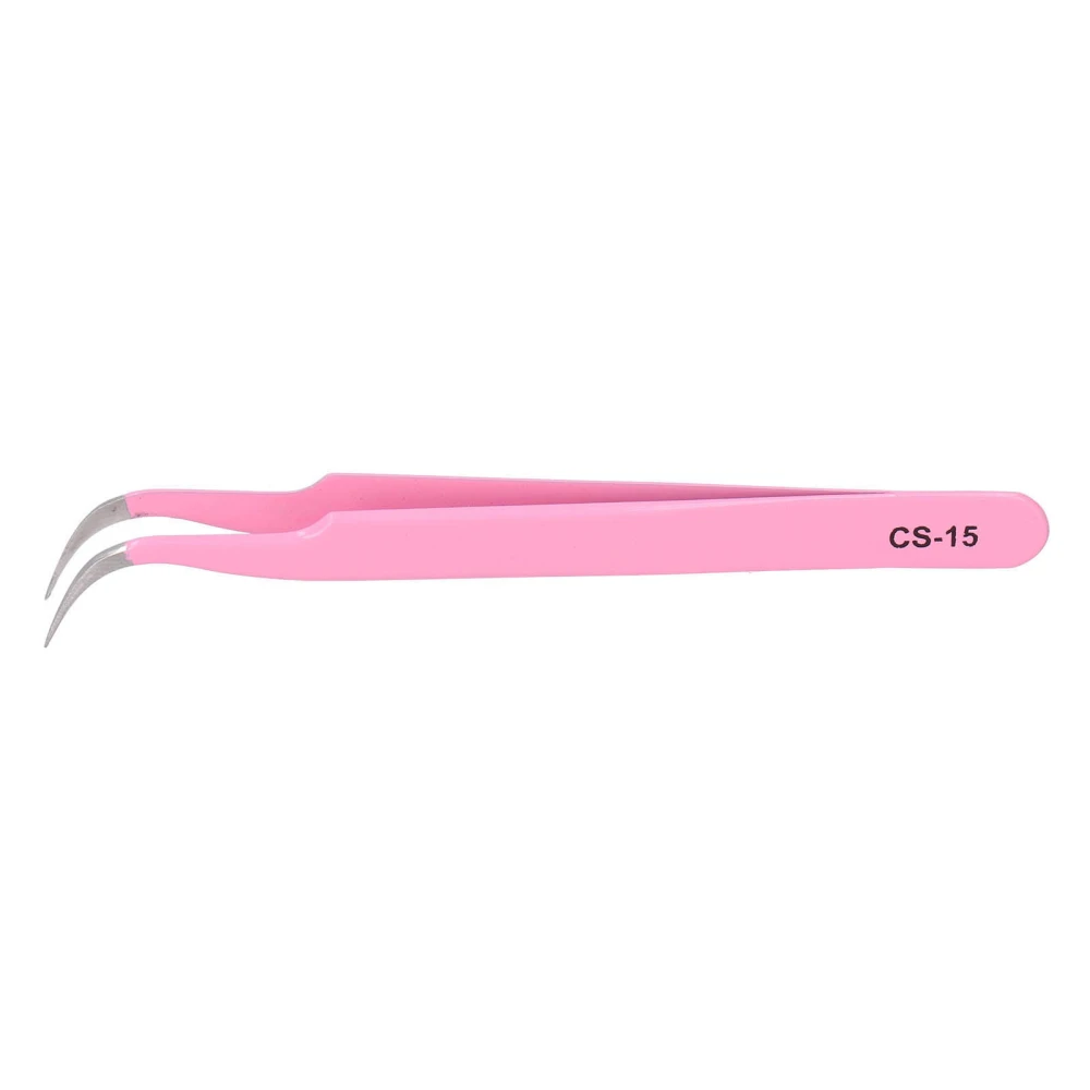 Anti Static Eyelash Grafting Tweezers Stainless Steel Eyelash Extension Tweezers Pink(CS15 )