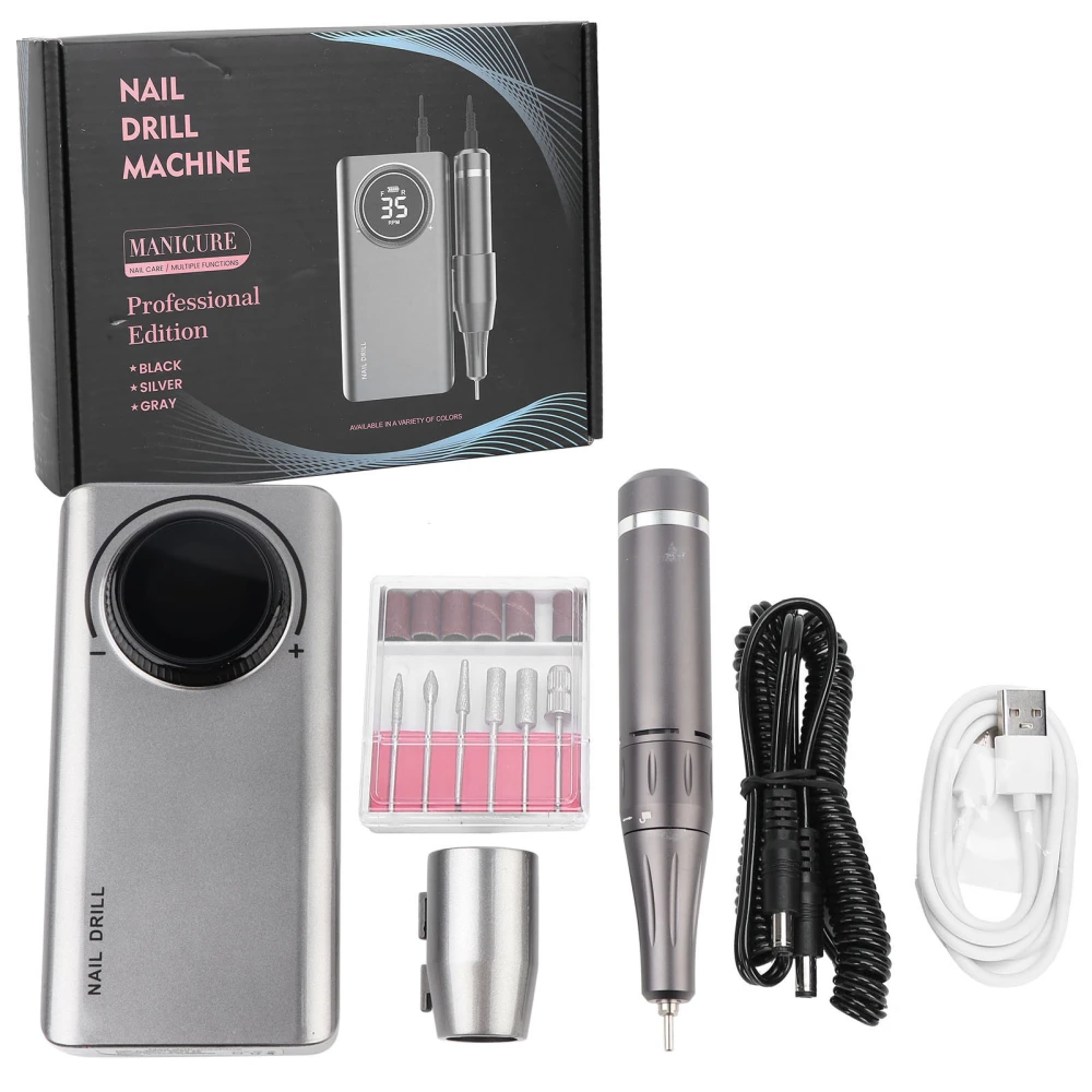 35000RPM Rechargeable Electric Nail Drill Pen Machine Portable Nail Grinding PolisherPearly Lustre Gray